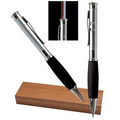 Silver Light Up Pen w/ Laser Pointer & Soft Black Rubber Grip